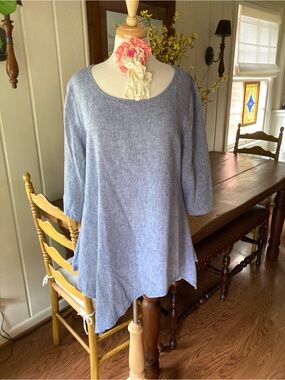 Jones New York Chambray Blue Linen-Blend Women's Scoop Neck Tunic Top